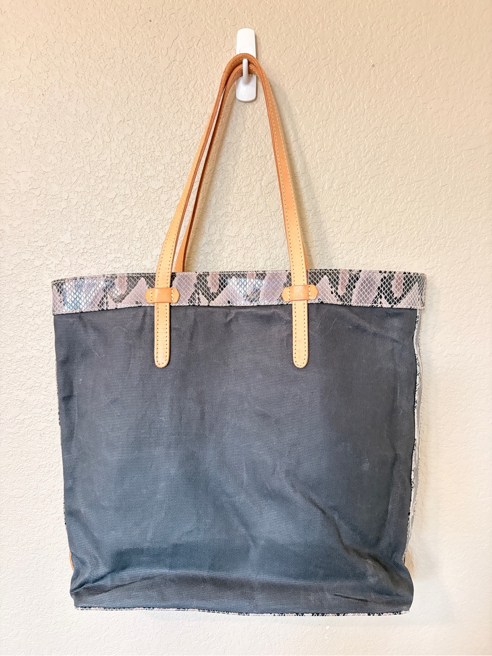 Consuela Flynn Slim Snakeskin Leather & Canvas Tote  Bag Like New!!